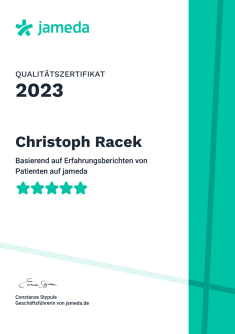 Qualitätszertifikat von 2023 für Dr. Christoph Racek